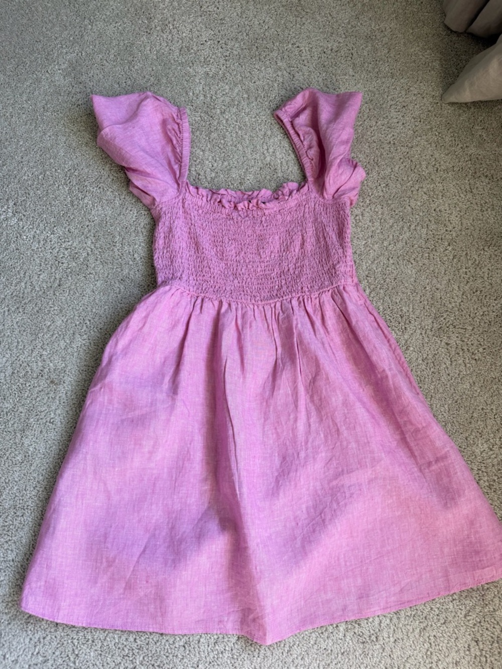 J. Crew Pink Smocked Square-Neck Flutter Sleeve Casual Dress